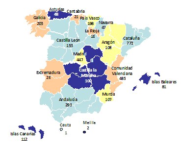 Concursos por CCAA publicados entre enero y septiembre de 2010  