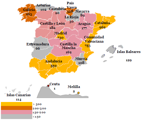 Distribución geográfica de los concursos de empresas publicados en el año 2015